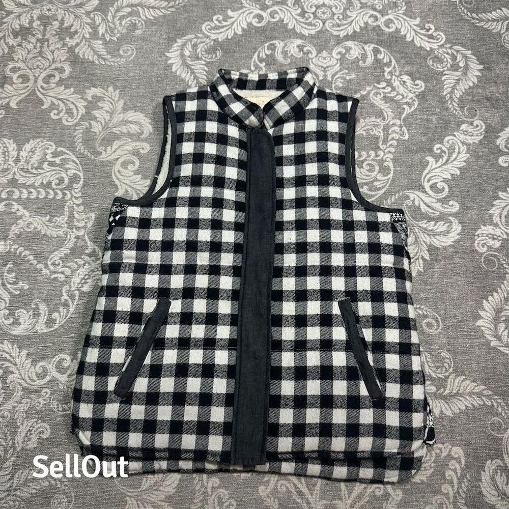 En Crème Women's Plaid Vest Black & White Size S Casual Sleeveless